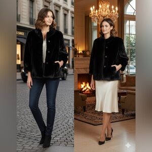 Hillmoor  New York Elegant Dark Brown Faux Fur Coat